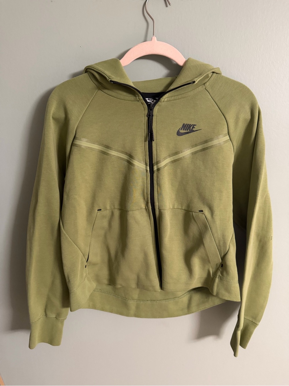 Nike Olive Green Hooded Zip Jacket with Black Trim